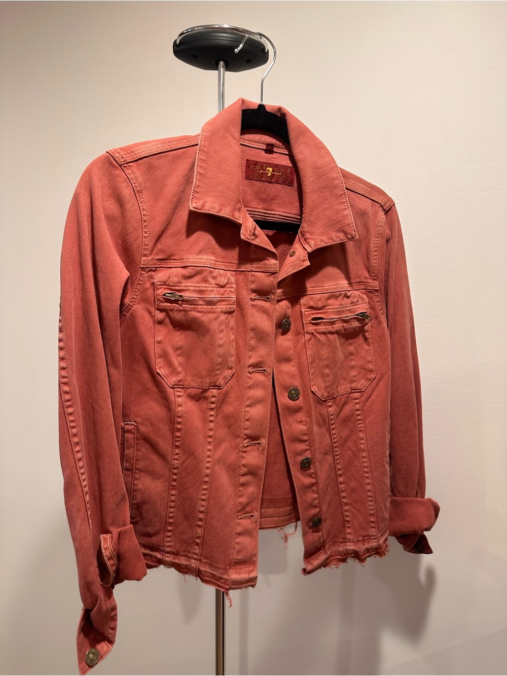 7 For All Mankind Washed Rust Cotton Denim Jacket - Women